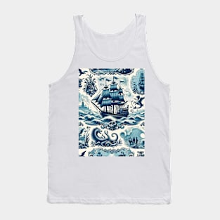 Nautical Odyssey Vintage Wallpaper, Toile de Jouy Tale Tank Top